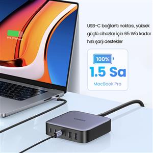 UGREEN Nexode 200W GaN II Masaüstü Hızlı Şarj Cihazı İstasyonu 4xUSB-C, 2xUSB-A - Gri