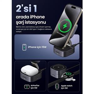 UGREEN 2-in-1 MagSafe Kablosuz Hızlı Şarj Standı
