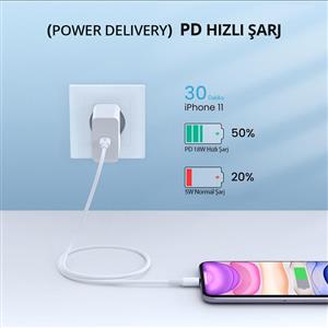 UGREEN Type-C to Lightning 3A PD MFi Hızlı Şarj Kablosu, 1m - Beyaz