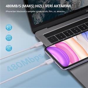 UGREEN Type-C to Lightning 3A PD MFi Hızlı Şarj Kablosu, 1m - Beyaz