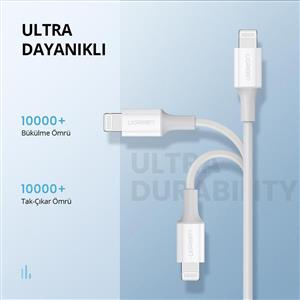 UGREEN Type-C to Lightning 3A PD MFi Hızlı Şarj Kablosu, 1m - Beyaz