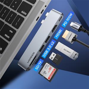 UGREEN 6-in-2 1*Thunderbolt 3 6K Video 100W PD 40Gps Type-C, 2*USB 3.0, 4K/30Hz HDMI Hub