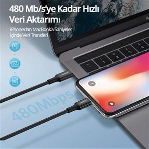 UGREEN Type-C to Lightning 3A PD MFi Sertifikalı Hızlı Şarj Kablosu, 1m - Siyah