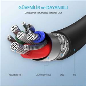 UGREEN Type-C to Lightning 3A PD MFi Sertifikalı Hızlı Şarj Kablosu, 1m - Siyah