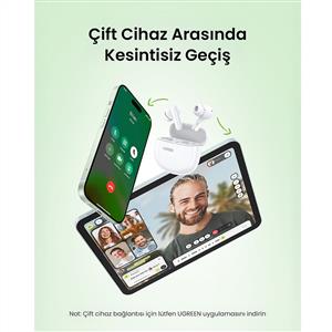 UGREEN HiTune P3 Yapay Zeka Gürültü Engelleyici Kablosuz Kulak İçi Kulaklık - Beyaz