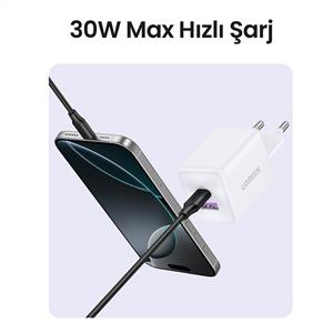 UGREEN 30W GaN Hızlı Şarj Cihazı 2 Portlu, 1xUSB-A, 1xUSB-C, - Beyaz