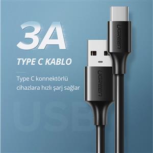 UGREEN USB-A to USB-C Nikel Kaplama Hızlı Şarj Kablosu 2m - Siyah