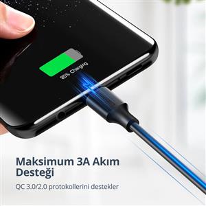 UGREEN USB-A to USB-C Nikel Kaplama Hızlı Şarj Kablosu 2m - Siyah