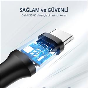 UGREEN USB-A to USB-C Nikel Kaplama Hızlı Şarj Kablosu 2m - Siyah