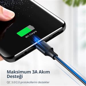 UGREEN USB-A to USB C Nikel Kaplama Hızlı Şarj Kablosu 1m - Beyaz