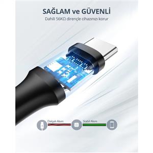 UGREEN USB-A to USB-C 3A/18W Nikel Kaplama Hızlı Şarj Kablosu 2m - Beyaz