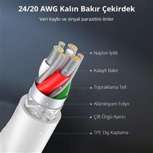 UGREEN USB-A to MFI Lightning Nikel Kaplama Kablo 1m - Siyah