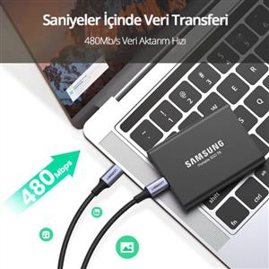 UGREEN USB-C 5A/100W Örgü Hızlı Şarj Kablosu 1m - Siyah