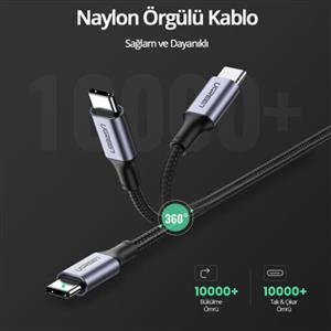 UGREEN USB-C 5A/100W Örgü Hızlı Şarj Kablosu 1m - Siyah