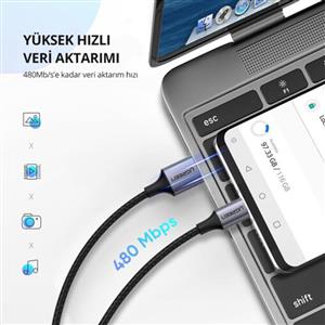 UGREEN USB-A to USB-C 3A/18W Örgü Hızlı Şarj ve Data Kablosu 2m - Siyah