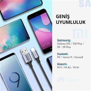 UGREEN USB-A to USB-C 3A/18W Örgü Hızlı Şarj ve Data Kablosu 2m - Siyah