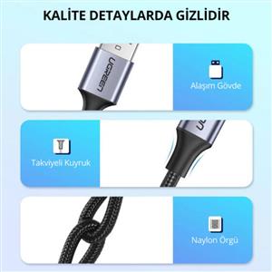 UGREEN USB-A to USB-C 3A/18W Örgü Hızlı Şarj ve Data Kablosu 2m - Siyah