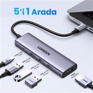 UGREEN 5-in-1 USB-C 100W PD 4K HDMI Hub Çoklayıcı - Gri