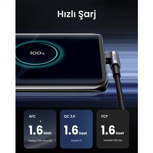 UGREEN Right Angle USB-A to USB-C Şarj Kablosu 1m - Uzay Grisi