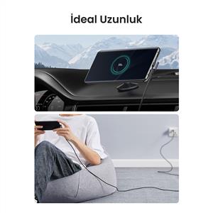 UGREEN Right Angle USB-A to USB-C Şarj Kablosu 1m - Uzay Grisi