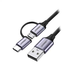 UGREEN 2'si 1 Arada Örgülü USB-A to Type-C ve Micro Şarj ve Data Kablosu 1m - Siyah