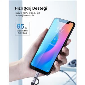 UGREEN 2'si 1 Arada Örgülü USB-A to Type-C ve Micro Şarj ve Data Kablosu 1m - Siyah