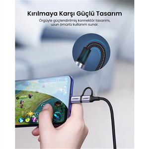 UGREEN 2'si 1 Arada Örgülü USB-A to Type-C ve Micro Şarj ve Data Kablosu 1m - Siyah