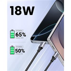 UGREEN USB-A to USB-C 3A QC Örgülü Hızlı Şarj Kablosu 0,5 Metre - Siyah