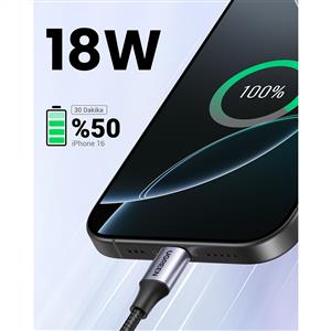 UGREEN USB-A to USB-C 3A QC Örgülü Hızlı Şarj Kablosu 0,5 Metre - Siyah