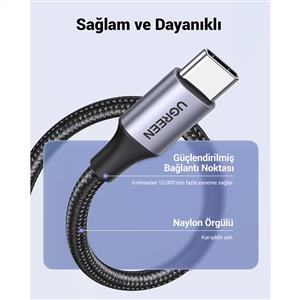 UGREEN USB-A to USB-C 3A QC Örgülü Hızlı Şarj Kablosu 0,5 Metre - Siyah