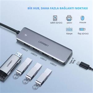 UGREEN Type-C to USB 3.0 4 Port USB Hub Çoklayıcı - Gri