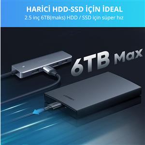 UGREEN Type-C to USB 3.0 4 Port USB Hub Çoklayıcı - Gri
