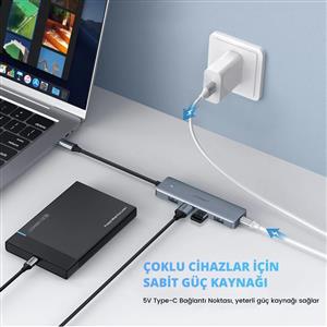 UGREEN Type-C to USB 3.0 4 Port USB Hub Çoklayıcı - Gri