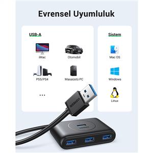 Ugreen USB 3.0 4 Portlu Çoklayıcı Hub 1m - Siyah