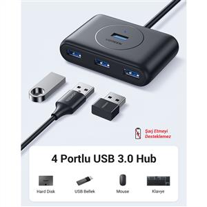Ugreen USB 3.0 4 Portlu Çoklayıcı Hub 1m - Siyah