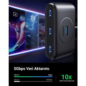Ugreen USB 3.0 4 Portlu Çoklayıcı Hub 1m - Siyah