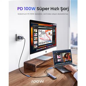 UGREEN Revedok 5-in-1 Type-C Giriş 3xUSB-A, 1xUSB-C PD 100W, 1x 4K/30Hz HDMI - Gri