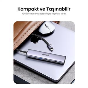UGREEN Revedok 5-in-1 Type-C Giriş 3xUSB-A, 1xUSB-C PD 100W, 1x 4K/30Hz HDMI - Gri