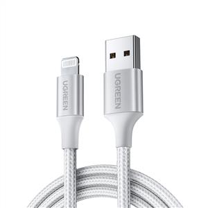 UGREEN USB-A to Lightning Örgülü MFi Sertifikalı İphone Hızlı Şarj Kablosu 1 Metre - Gümüş
