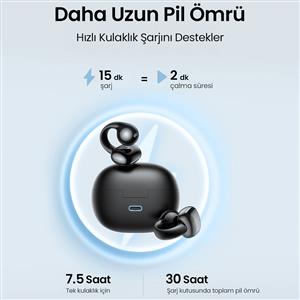 UGREEN HiTune S3 True Clip Kablosuz Kulak İçi Kulaklık, 30 Saat Çalma Süresi - Siyah