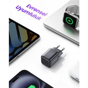 UGREEN 30W GaN USB-C Tek Portlu Hızlı Şarj Cihazı - Gri
