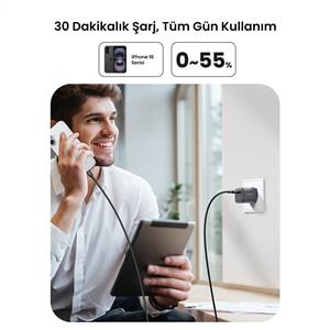 UGREEN 30W GaN USB-C Tek Portlu Hızlı Şarj Cihazı - Gri