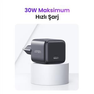 UGREEN 30W GaN USB-C Tek Portlu Hızlı Şarj Cihazı - Gri