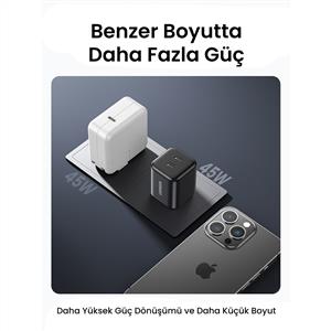 UGREEN 45W GaN Hızlı Şarj Cihazı Type-C QC PD 2xUSB-C - Siyah