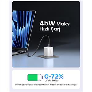 UGREEN 45W GaN Hızlı Şarj Cihazı Type-C QC PD 2xUSB-C, Beyaz