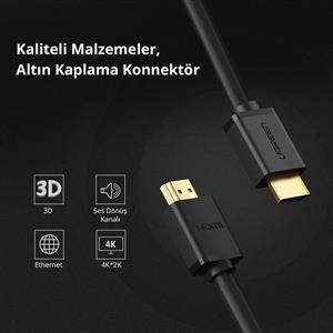 UGREEN UHD 4K Yüksek Hızlı Ethernet ve HDMI Kablosu, 2 Metre - Siyah