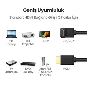 UGREEN 90 Derece Açılı 4K HDMI Kablo 2m - Siyah