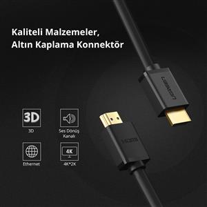 UGREEN UHD 4K Yüksek Hızlı Ethernet ve HDMI Kablosu, 1 Metre - Siyah