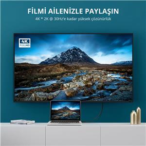 UGREEN 4K Displayport to HDMI Dönüştürücü Kablo 3 Metre - Siyah