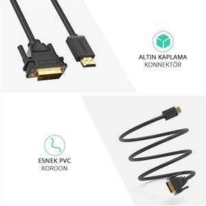 UGREEN HDMI to DVI 1080P Çift Yönlü Görüntü Aktarma Kablosu 3 Metre - Siyah